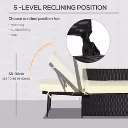 Outsunny Recliner Rattan Sun Lounger w/ Storage Tea Table & Footstools, Balck - Additional view 7