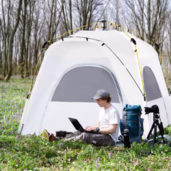 Outsunny 4 Man Pop Up Tent Camping Backpacking Dome Tent, Light Grey