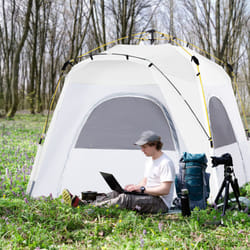 Outsunny 4 Man Pop Up Tent Camping Backpacking Dome Tent, Light Grey