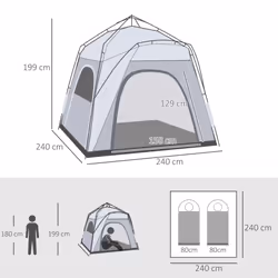 Outsunny 4 Man Pop Up Tent Camping Backpacking Dome Tent, Light Grey