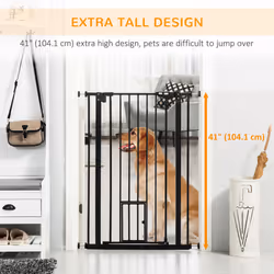 PawHut Extra Tall Dog Gate with Cat Door Auto Close for Stairs 74-101 cm Wide - Additional view 6