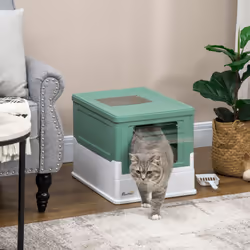 PawHut Hooded Cat Litter Box, Pet Toilet w/ Scoop, Tray - Green