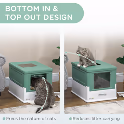 PawHut Hooded Cat Litter Box, Pet Toilet w/ Scoop, Tray - Green