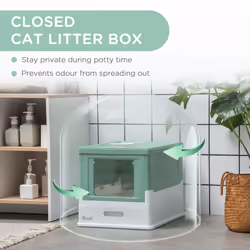 PawHut Hooded Cat Litter Box, Pet Toilet w/ Scoop, Tray - Green - Additional view 4