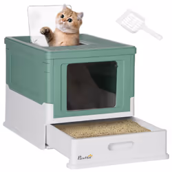 PawHut Hooded Cat Litter Box, Pet Toilet w/ Scoop, Tray - Green - Additional view 8