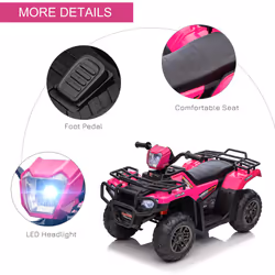 HOMCOM 12V Electric Quad Bike for Kids w/ LED Headlights, Music - Pink - Additional view 5