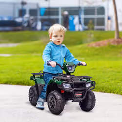 HOMCOM 12V Electric Quad Bike for Kids w/ LED Headlights, Music - Green