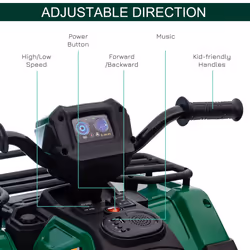 HOMCOM 12V Electric Quad Bike for Kids w/ LED Headlights, Music - Green - Additional view 4