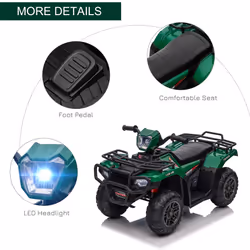 HOMCOM 12V Electric Quad Bike for Kids w/ LED Headlights, Music - Green - Additional view 5