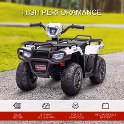 HOMCOM 12V Electric Quad Bike for Kids w/ LED Headlights, Music - White