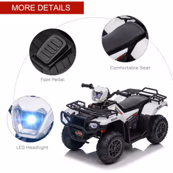 HOMCOM 12V Electric Quad Bike for Kids w/ LED Headlights, Music - White - Additional view 5