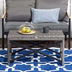 Outsunny PE Wicker Outdoor Coffee Table, Rattan Side Table w/ Plastic Board - Additional view 5