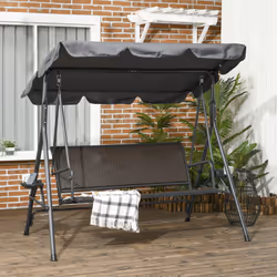 Outsunny 3 Seater Garden Swing Seat Bench w/ Adjustable Canopy, Dark Grey