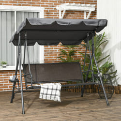 Outsunny 3 Seater Garden Swing Seat Bench w/ Adjustable Canopy, Dark Grey