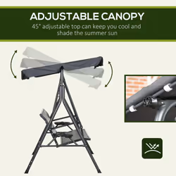 Outsunny 3 Seater Garden Swing Seat Bench w/ Adjustable Canopy, Dark Grey