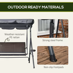 Outsunny 3 Seater Garden Swing Seat Bench w/ Adjustable Canopy, Dark Grey - Additional view 4