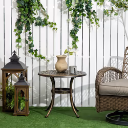 Outsunny 60cm Round Hollow Top Design Side Table with Cast Aluminum Frame