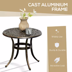 Outsunny 60cm Round Hollow Top Design Side Table with Cast Aluminum Frame