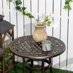 Outsunny 60cm Round Hollow Top Design Side Table with Cast Aluminum Frame - Additional view 5