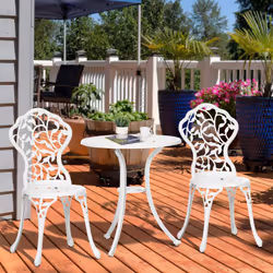 Outsunny Aluminium Bistro Set Garden Coffee Table Chair Outdoor Dining Set White