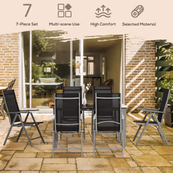 Outsunny 7 Piece Garden Dining Set, Outdoor Table and 6 Chair, Aluminium, Black