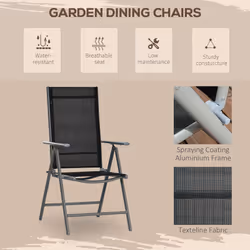 Outsunny 7 Piece Garden Dining Set, Outdoor Table and 6 Chair, Aluminium, Black - Additional view 5