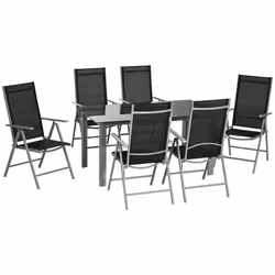 Outsunny 7 Piece Garden Dining Set, Outdoor Table and 6 Chair, Aluminium, Black - Additional view 8