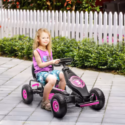 HOMCOM Children Pedal Go Kart w/ Adjustable Seat, Rubber Wheels, Brake - Pink