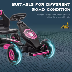 HOMCOM Children Pedal Go Kart w/ Adjustable Seat, Rubber Wheels, Brake - Pink - Additional view 4
