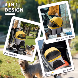 PawHut 3 In 1 Pet Stroller, Detachable Dog Cat Travel Carriage - Yellow