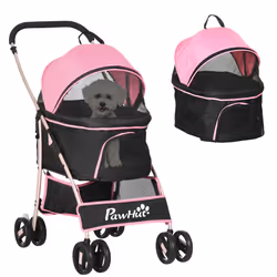 PawHut 3 In 1 Pet Stroller, Detachable Dog Cat Travel Carriage - Pink