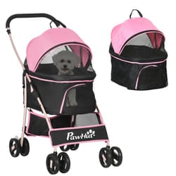 PawHut 3 In 1 Pet Stroller, Detachable Dog Cat Travel Carriage - Pink