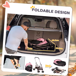 PawHut 3 In 1 Pet Stroller, Detachable Dog Cat Travel Carriage - Pink - Additional view 4