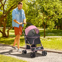 PawHut 3 In 1 Pet Stroller, Detachable Dog Cat Travel Carriage - Pink - Additional view 8