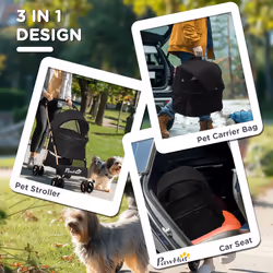 PawHut 3 In 1 Pet Stroller, Detachable Dog Cat Travel Carriage - Black
