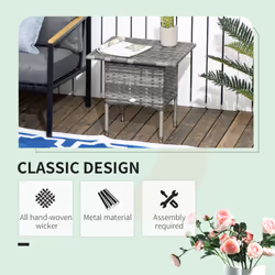 Outsunny PE Rattan Outdoor Coffee Table, Modern Rattan Side Table, Mixed Grey
