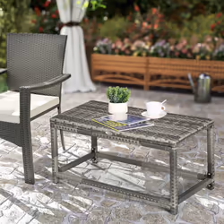 Outsunny Outdoor Coffee Table, PE Rattan Side Table w/ Plastic Board, Grey