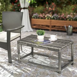 Outsunny Outdoor Coffee Table, PE Rattan Side Table w/ Plastic Board, Grey