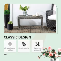 Outsunny Outdoor Coffee Table, PE Rattan Side Table w/ Plastic Board, Grey
