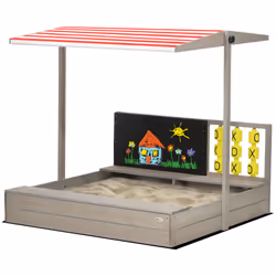 Outsunny Kids Wooden Sandpit, Sandbox w/ Canopy, Seats, for Gardens - Grey - Additional view 8
