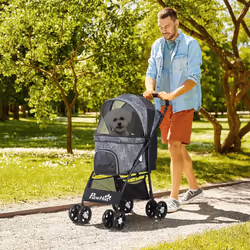 PawHut Pet Stroller Dog Pram Pushchair Cat Travel Carriage Universal Wheels Grey
