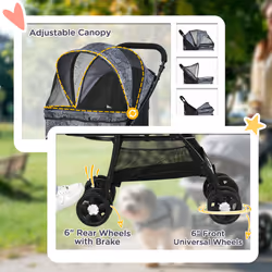 PawHut Pet Stroller Dog Pram Pushchair Cat Travel Carriage Universal Wheels Grey - Additional view 7