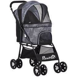PawHut Pet Stroller Dog Pram Pushchair Cat Travel Carriage Universal Wheels Grey - Additional view 8