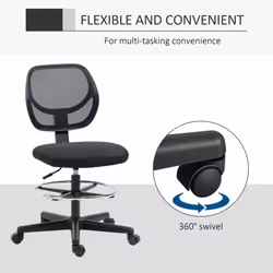 Vinsetto Draughtsman Chair Tall Office Chair w/ Adjustable Footrest Ring Black - Additional view 6