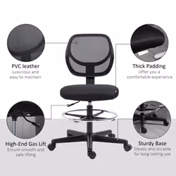 Vinsetto Draughtsman Chair Tall Office Chair w/ Adjustable Footrest Ring Black - Additional view 7