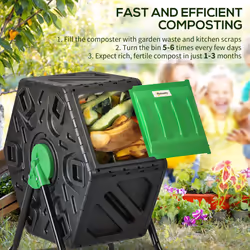 Outsunny 65L Garden Compost Bin, Barrel Rotating Composter with Steel Legs