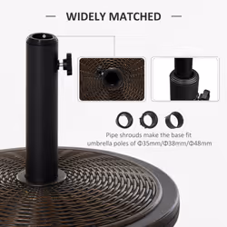 Outsunny 13kg Cement Parasol Base Stand Fits 35mm/38mm/48mm Poles, Black