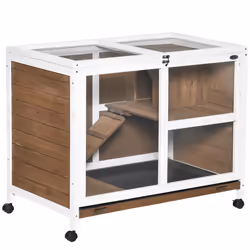 PawHut Wood Rabbit Hutch Bunny Cage Pet House Indoor W/ Tray Ramp, Brown - Additional view 8