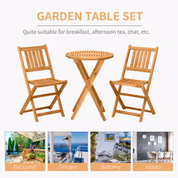 Outsunny Folding Patio Bistro Set of 3 Dining Table Set with 2 Foldable Chairs