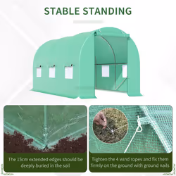 Outsunny Polytunnel Walk In Green House w/ PE Cover, 4.5 x 2 x 2m - Additional view 4